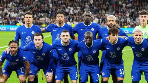 MADRID, SPAIN - APRIL 12: Players of Chelsea pose for a team photograph prior to the UEFA Champions League quarterfinal first leg match between Real Madrid and Chelsea FC at Estadio Santiago Bernabeu on April 12, 2023 in Madrid, Spain. (Photo by Angel Martinez/Getty Images)