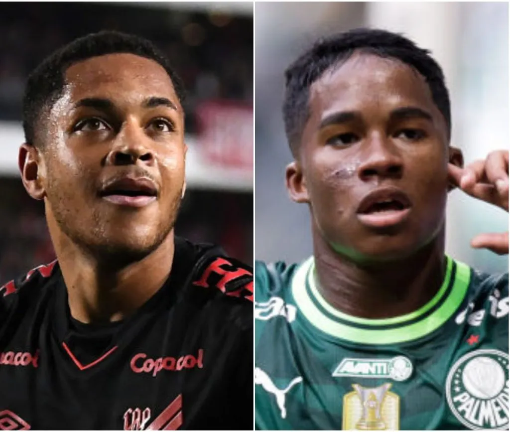 Foto: (Photo by Marcelo Endelli/Getty Images) (Photo by Alexandre Schneider/Getty Images) – Vitor Roque e Endrick