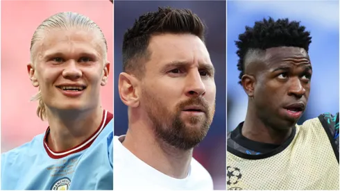 Foto: Angel Martinez/Julian Finney/Mike Hewitt/Getty Images - Haaland, Messi e Vinícius Junior