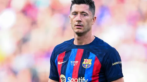 BARCELONA, SPAIN – MAY 28: Robert Lewandowski of FC Barcelona looks on during the LaLiga Santander match between FC Barcelona and RCD Mallorca at Spotify Camp Nou on May 28, 2023 in Barcelona, Spain. (Photo by David Ramos/Getty Images)