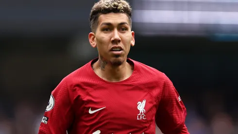 MANCHESTER, ENGLAND - APRIL 01: Roberto Firmino of Liverpool in action during the Premier League match between Manchester City and Liverpool FC at Etihad Stadium on April 01, 2023 in Manchester, England. (Photo by Clive Brunskill/Getty Images)