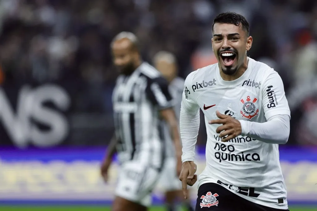 SP – SAO PAULO – 31/05/2023 – COPA DO BRASIL 2023, CORINTHIANS X ATLETICO-MG – Matheus Bidu jogador do Corinthians comemora seu gol durante partida contra o Atletico-MG no estadio Arena Corinthians pelo campeonato Copa do Brasil 2023. Foto: Marcello Zambrana/AGIF