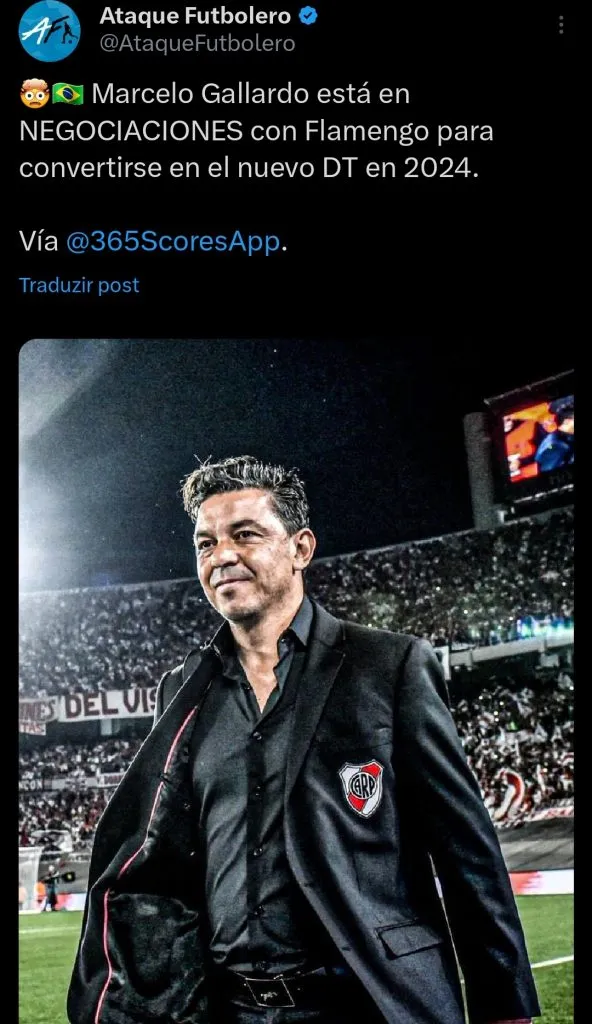 Informação sendo repercutida no portal Ataque Futbolero via Twitter