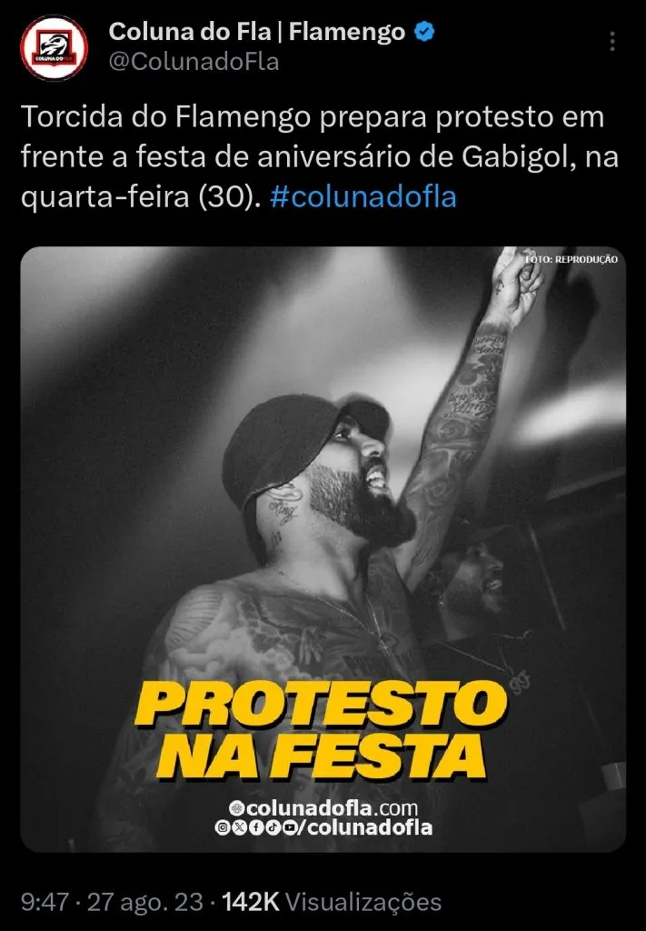 Torcida do Flamengo marca protesto contra Gabigol – Coluna do Fla via Twitter