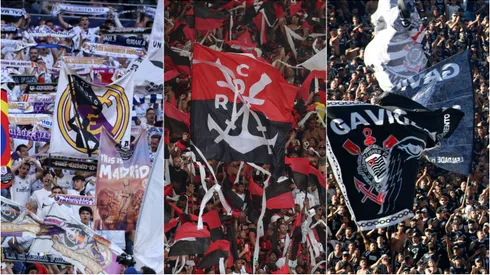 Torcida de Real Madrid, Flamengo e Corinthians. Foto: Arroyo Moreno/Wagner Meier/Miguel Schincariol/Getty Images
