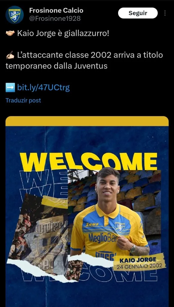 Anúncio oficial de Kaio Jorge via Twitter