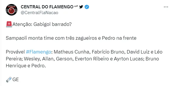 Provável escalação do Flamengo