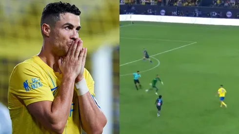 Cristiano Ronaldo protagoniza lance de gênio. Foto Esq.: Adam Nurkiewicz/Getty Images e Foto Dir.: Reprodução