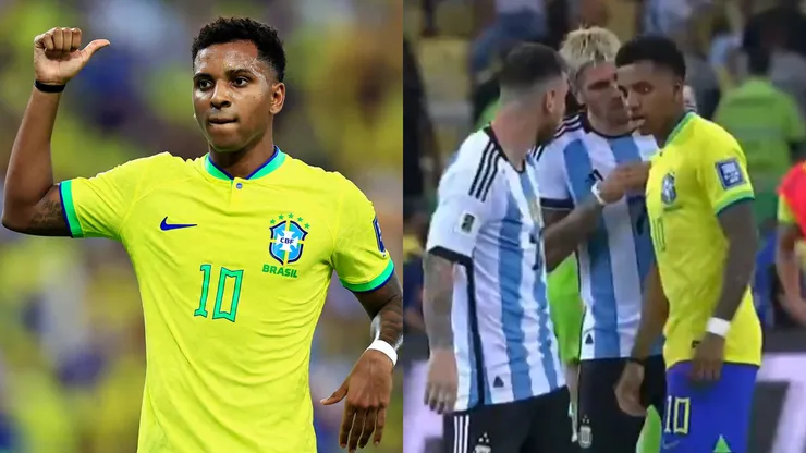 Rodrygo x Messi em discussão no clássico. Foto Esq.: Buda Mendes/Getty Images e Foto Dir.: Reprodução