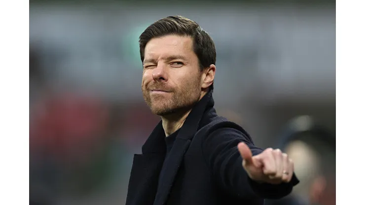 LEVERKUSEN, GERMANY - MARCH 19: Xabi Alonso, Head Coach of Bayer 04 Leverkusen, reacts during the Bundesliga match between Bayer 04 Leverkusen and FC Bayern München at BayArena on March 19, 2023 in Leverkusen, Germany. (Photo by Dean Mouhtaropoulos/Getty Images)