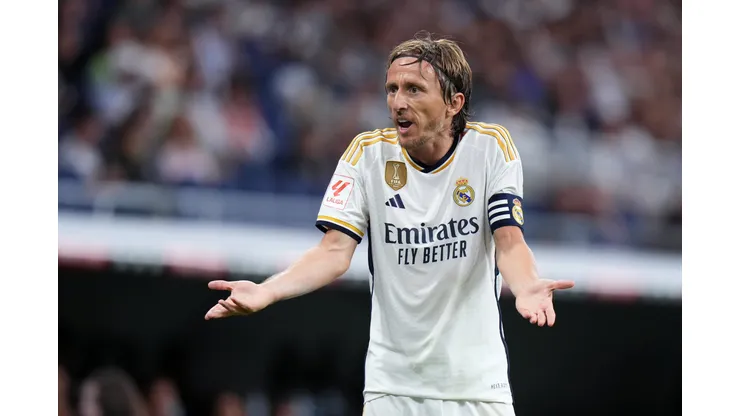 MADRID, SPAIN - SEPTEMBER 02: Luka Modric of Real Madrid reacts during the LaLiga EA Sports match between Real Madrid CF and Getafe CF at Estadio Santiago Bernabeu on September 02, 2023 in Madrid, Spain. (Photo by Angel Martinez/Getty Images)