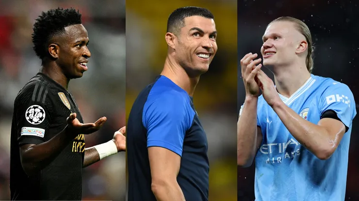 Vinícius Júnior: Octavio Passos/Getty Images | Cristiano Ronaldo: Justin Setterfield/Getty Images | Haaland: Catherine Ivill/Getty Images