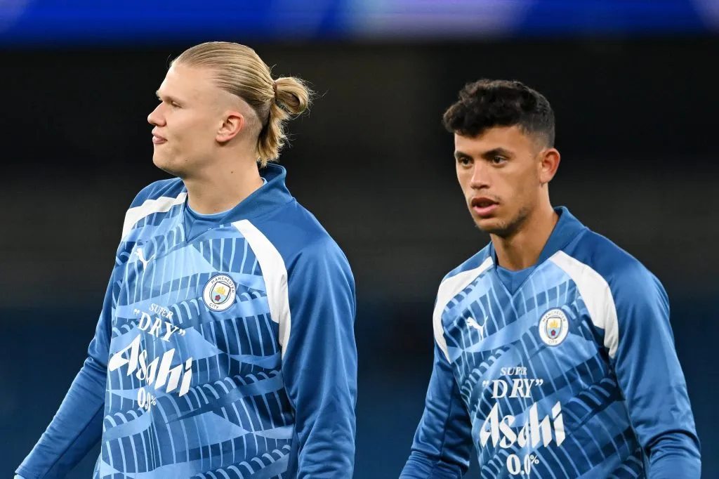 Haaland e Matheus Nunes lado a lado. Foto: Michael Regan/Getty Images