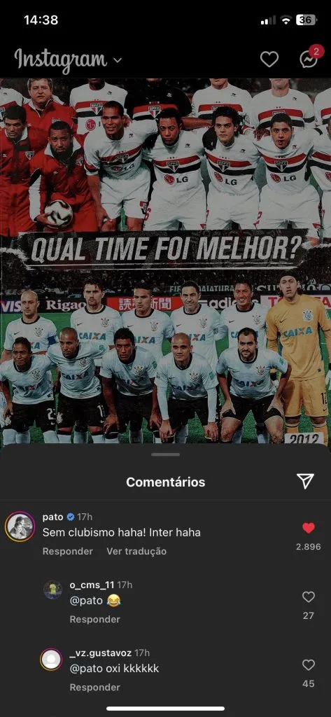 Alexandre Pato se rende ao Internacional. Foto: Reprodução Instagram/Acervo Pessoal