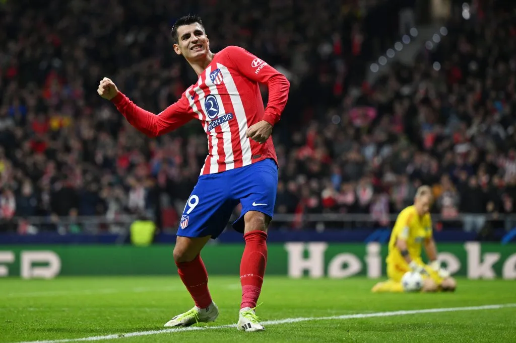 MADRID, ESPANHA – NOVEMBRO 07: Alvaro Morata do Atlético de Madrid comemora após marcar o quinto gol da equipe durante a partida da UEFA Champions League entre Atlético de Madrid e Celtic FC no Estádio Civitas Metropolitano em 07 de novembro de 2023 em Madrid, Espanha. (Foto: David Ramos/Getty Images)