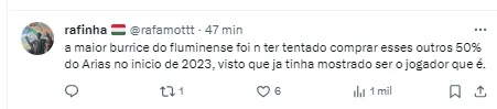 Torcedor do Fluminense comenta sobre Arias
