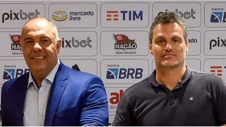 Marcos Braz e Bruno Spindel lado a lado no CT Ninho do Urubu. Foto: Marcelo Cortes/Flamengo