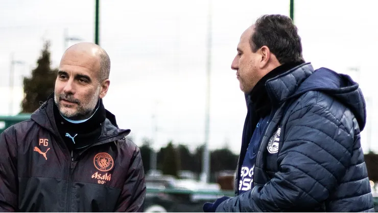 Pep Guardiola e Rogério Ceni lado a lado. Foto: Twitter Oficial EC Bahia/Divulgação
