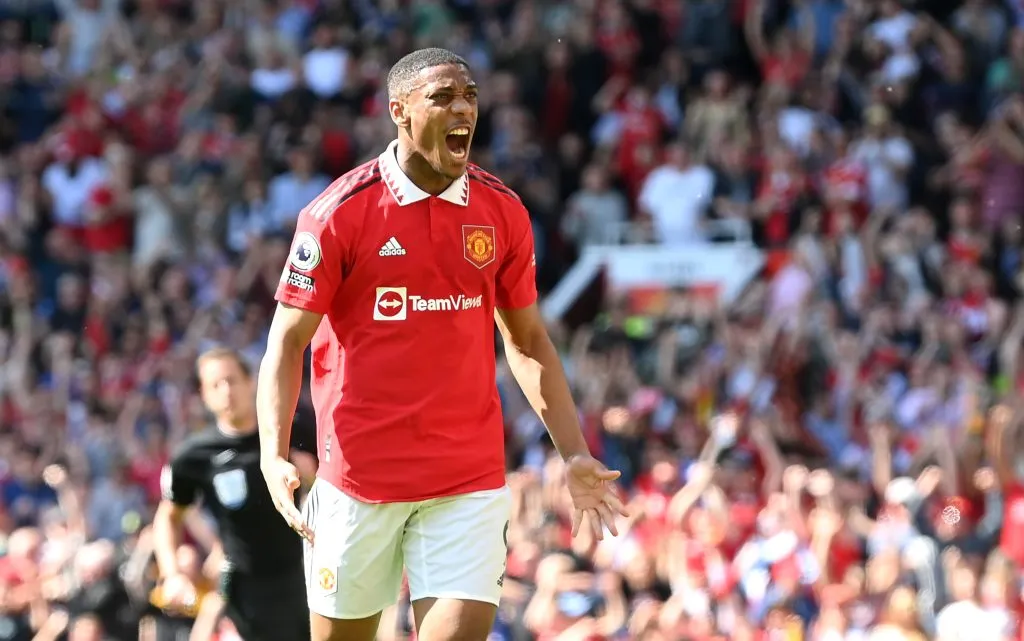 MANCHESTER, ENGLAND – MAY 13: Anthony Martial of Manchester United celebrates after scoring the team’s first goal during the Premier League match between Manchester United and Wolverhampton Wanderers at Old Trafford on May 13, 2023 in Manchester, England. (Photo by Michael Regan/Getty Images)