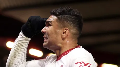 Casemiro marca gol importante no Manchester United. Foto: Catherine Ivill/Getty Images