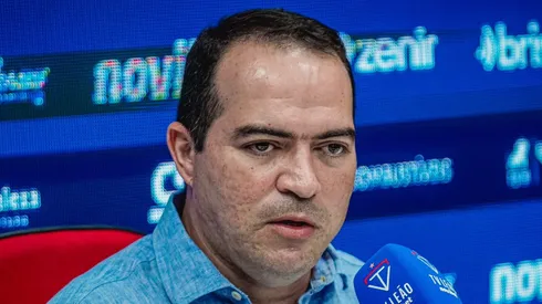 Marcelo Paz em entrevista coletiva no Fortaleza. Foto: Mateus Lotif/FEC