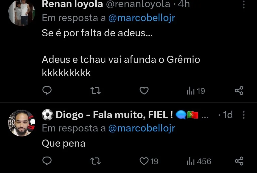 Repercussão da torcida via Twitter