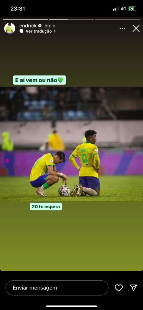 Endrick, do Palmeiras faz publicação citando Maurício | Foto: reprodução