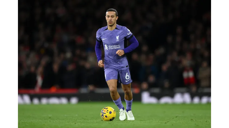 LONDON, ENGLAND - FEBRUARY 04: Thiago Alcantara of Liverpool during the Premier League match between Arsenal FC and Liverpool FC at Emirates Stadium on February 04, 2024 in London, England. (Photo by Justin Setterfield/Getty Images)