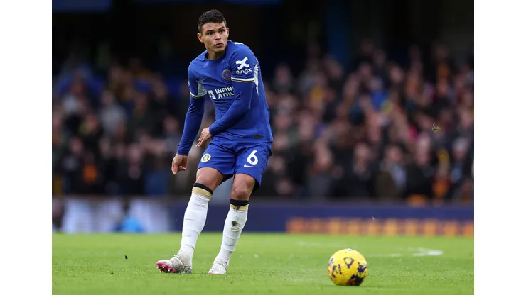 LONDON, ENGLAND - FEBRUARY 04: Thiago Silva of Chelsea in action during the Premier League match between Chelsea FC and Wolverhampton Wanderers at Stamford Bridge on February 04, 2024 in London, England. (Photo by Richard Heathcote/Getty Images)