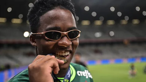 BELO HORIZONTE, BRAZIL - DECEMBER 06: Endrick of Palmeiras celebrates after winning during the match between Cruzeiro and Palmeiras as part of Brasileirao 2023 at Mineirao Stadium on December 06, 2023 in Belo Horizonte, Brazil. (Photo by Pedro Vilela/Getty Images)