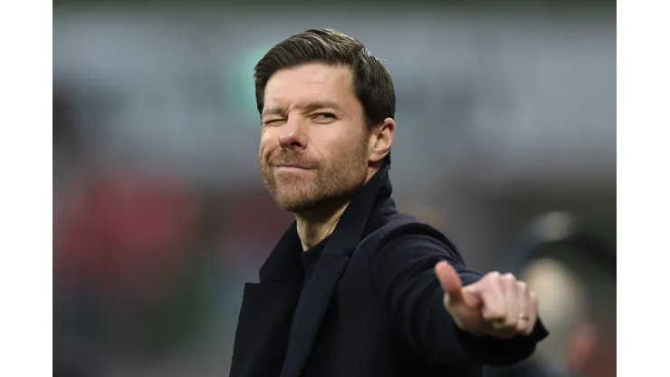 LEVERKUSEN, GERMANY - MARCH 19: Xabi Alonso, Head Coach of Bayer 04 Leverkusen, reacts during the Bundesliga match between Bayer 04 Leverkusen and FC Bayern München at BayArena on March 19, 2023 in Leverkusen, Germany. (Photo by Dean Mouhtaropoulos/Getty Images)