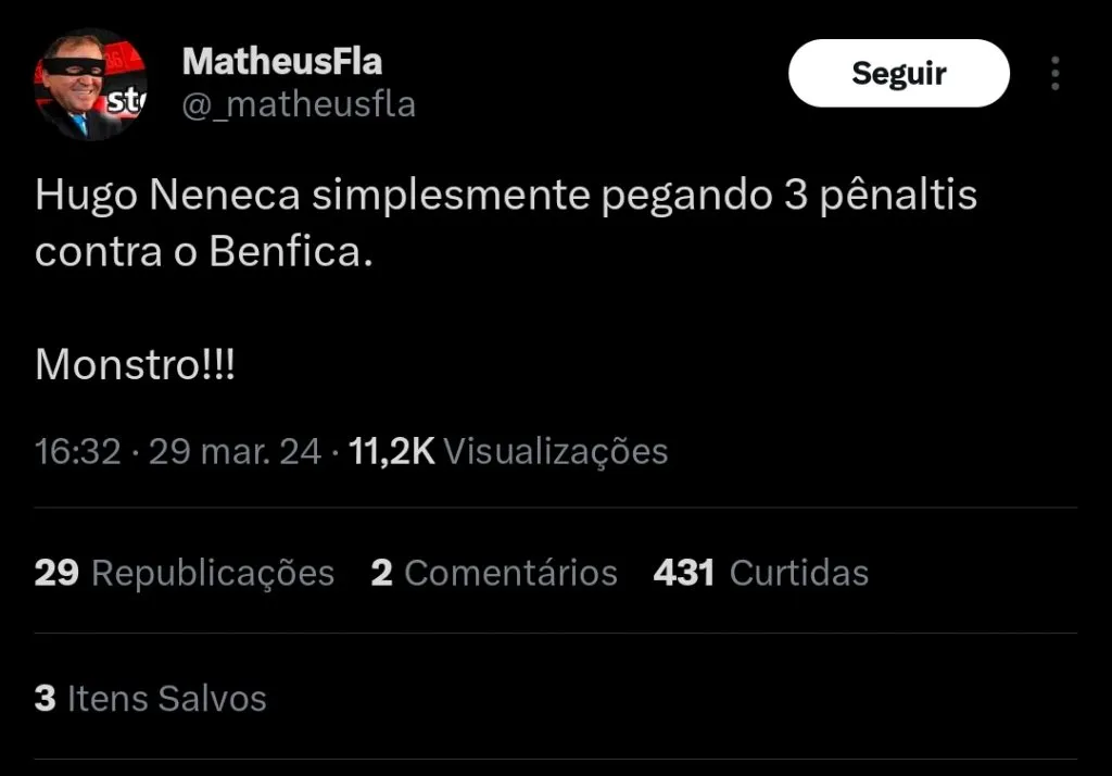 Atuação do goleiro repercute na torcida
