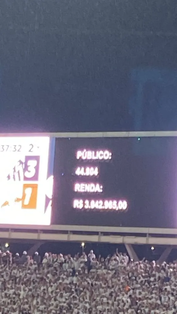 Público e renda da partida entre Santos x RB Bragantino: Foto/Reprodução: Redes Sociais