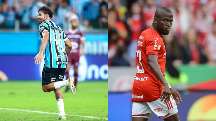 Diego Costa e Enner Valencia são comparados. Foto Esq.: Lucas Uebel/Grêmio FBPA e Foto Dir.: Pedro H. Tesch/Getty Images