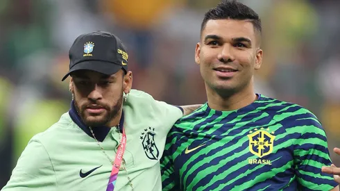 Neymar and Casemiro of Brazil . (Photo by Richard Heathcote/Getty Images)