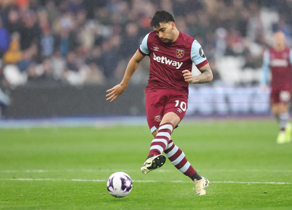 Lucas Paquetá marca gol pelo West Ham. Foto: Julian Finney/Getty Images