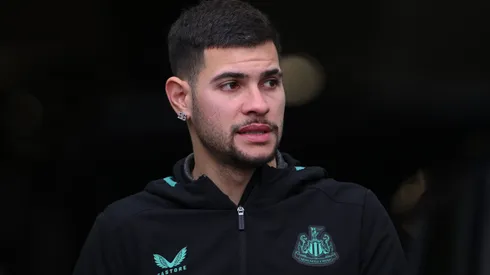 NEWCASTLE UPON TYNE, ENGLAND - MARCH 02: Newcastle United player Bruno Guimaraes looks on as he arrives at the ground prior to the Premier League match between Newcastle United and Wolverhampton Wanderers at St. James Park on March 02, 2024 in Newcastle upon Tyne, England. (Photo by Stu Forster/Getty Images)