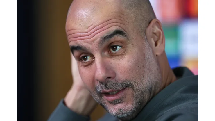 MANCHESTER, ENGLAND - MARCH 05: Pep Guardiola the manager of Manchester City faces the media during a press conference at Manchester City Football Academy on March 05, 2024 in Manchester, England. (Photo by Alex Livesey/Getty Images)