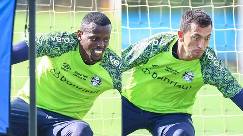 Caíque e Marchesín disputam posição no Grêmio (Fotos: Lucas Uebel/Grêmio/Divulgação)
