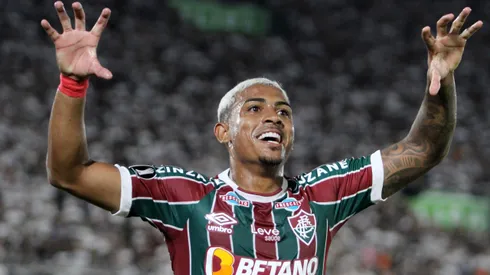 ASUNCION, PARAGUAY – AUGUST 31: John Kennedy of Fluminense celebrates after scoring the team's first goal during the Copa CONMEBOL Libertadores 2023 quarterfinal second leg match between Olimpia and Fluminense at Estadio Defensores del Chaco on August 31, 2023 in Asuncion, Paraguay. (Photo by Christian Alvarenga/Getty Images)