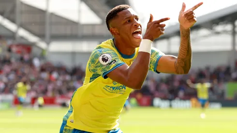 BRENTFORD, ENGLAND – APRIL 29: Danilo of Nottingham Forest celebrates after scoring the team's first goal during the Premier League match between Brentford FC and Nottingham Forest at Brentford Community Stadium on April 29, 2023 in Brentford, England. (Photo by Ryan Pierse/Getty Images)
