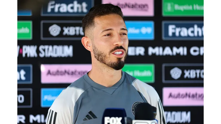 FORT LAUDERDALE, FLORIDA - SEPTEMBER 29: Jean Mota #7 of Inter Miami CF speaks to the media prior to an Inter Miami CF Training Session at Florida Blue Training Center on September 29, 2023 in Fort Lauderdale, Florida. (Photo by Megan Briggs/Getty Images)