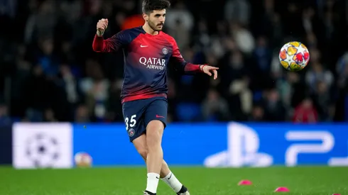SAN SEBASTIAN, SPAIN - MARCH 05: Lucas Beraldo of Paris Saint-Germain warms up prior to the UEFA Champions League 2023/24 round of 16 second leg match between Real Sociedad and Paris Saint-Germain at Reale Arena on March 05, 2024 in San Sebastian, Spain. (Photo by Alex Caparros/Getty Images)