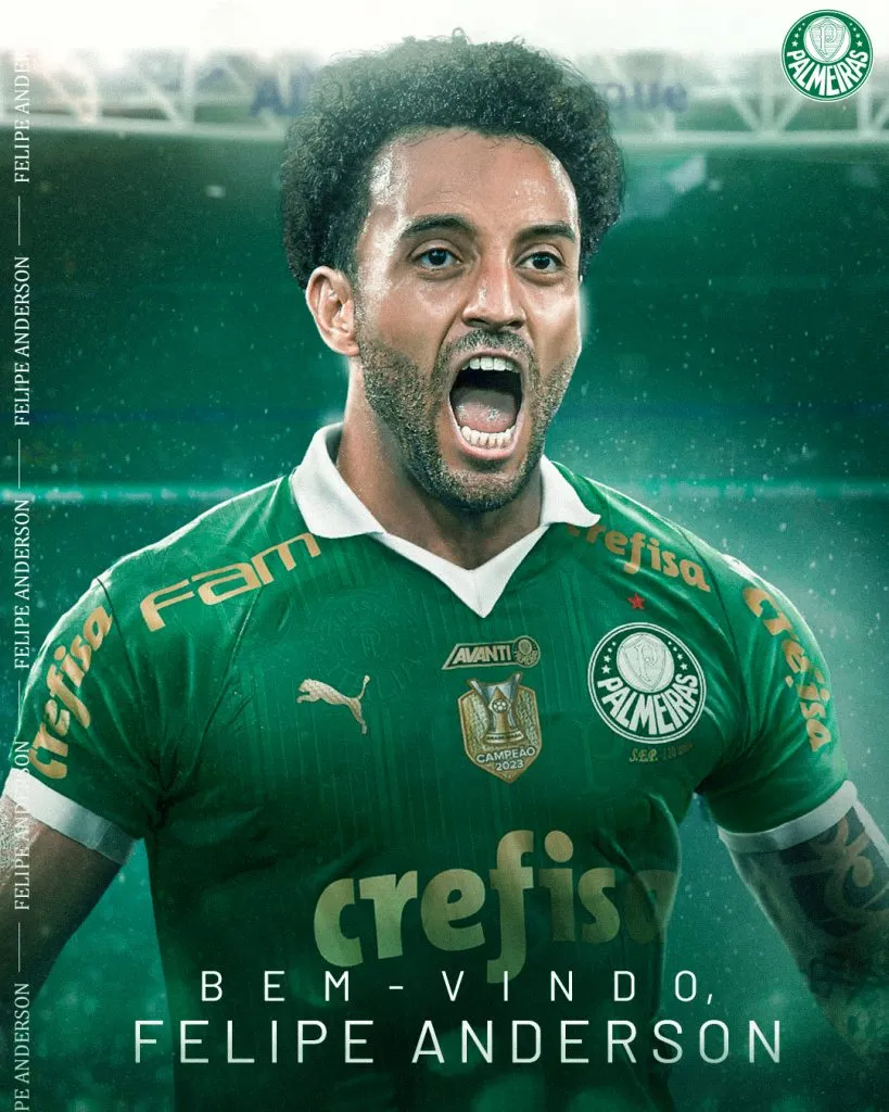 Felipe Anderson é anunciado no Palmeiras. Arte: Divulgação