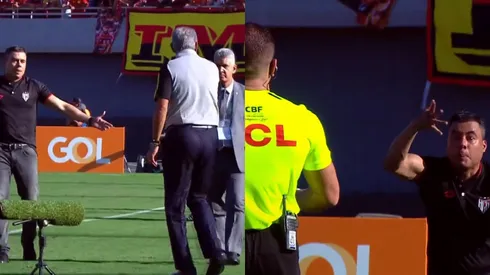 Arbitragem no duelo entre Atlético-GO x Flamengo. Foto: Reprodução Premiere