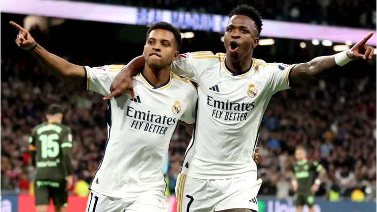 Rodrygo comemora gol. Foto: Florencia Tan Jun/Getty Images