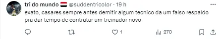 Torcida do São Paulo comenta sobre post de Casares com Thiago Carpini