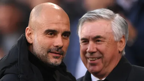 Encontro entre Guardiola e Ancelotti. Foto: Laurence Griffiths/Getty Images