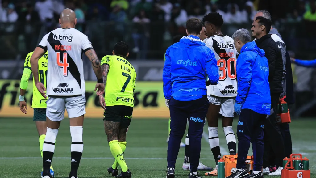 Dudu se machuca em partida contra o Vasco (FOTO: Ettore Chiereguini/AGIF)