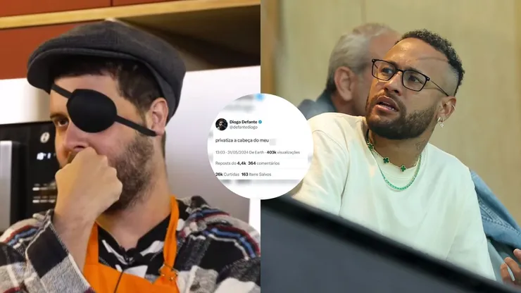 Defante e Neymar tem rusgas nas redes sociais. Foto Esq.: Reprodução Podpah/YouTube e Foto Dir.: Yasser Bakhsh/Getty Images